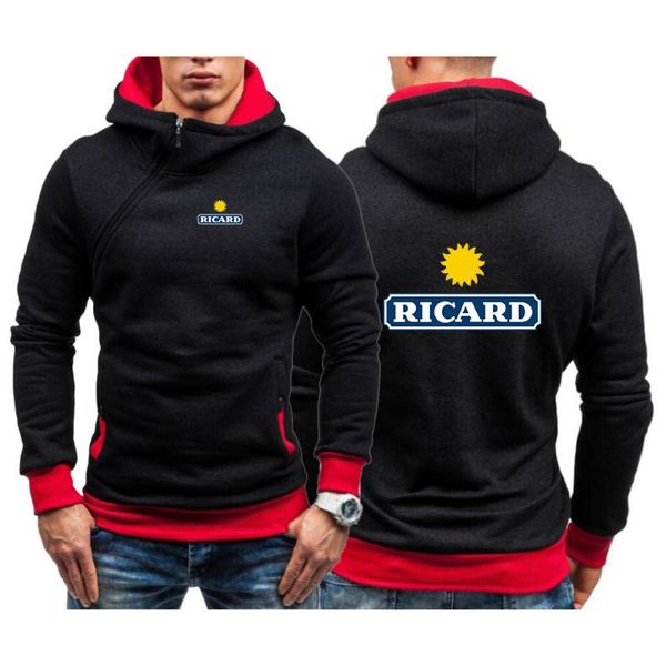 

men's hoodies & sweatshirts ricard men 2021 spring autumn fashion printing oblique zipper hoodie comfortable casual personality street, Black