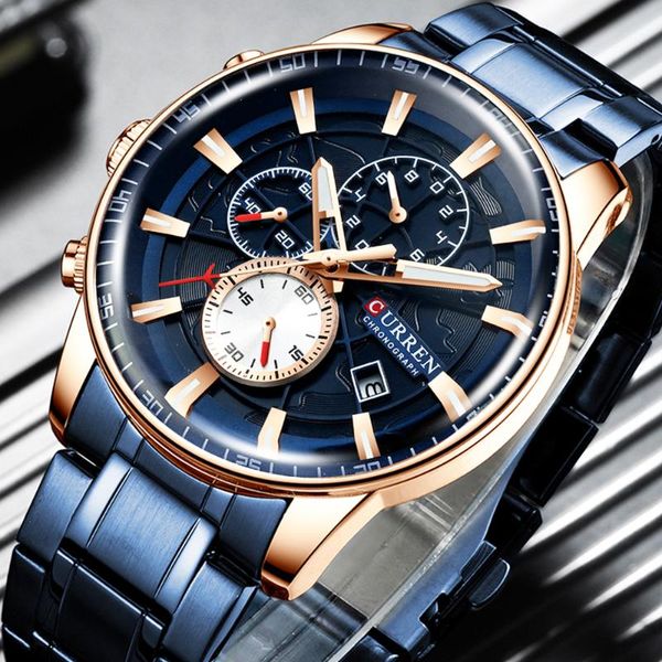 

wristwatches men watches chronograph quartz curren brand watch stainless steel waterproof sports clock business reloj hombre, Slivery;brown