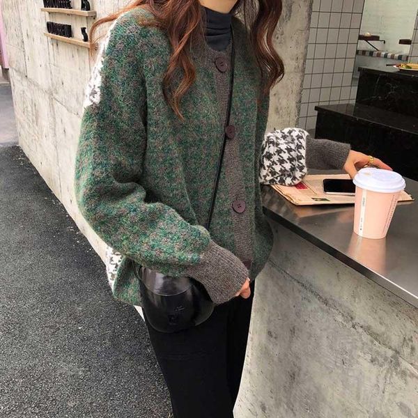 

2021 vintage one-piece sweater cardigan and coats women autumn oversized korean loose long sleeve sweater coat lady coats, Tan;black