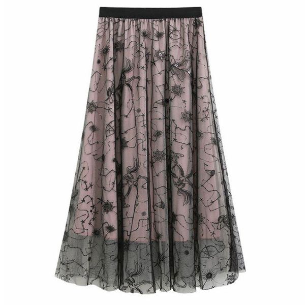 

skirts 1218 skirt female 2021 layered mesh gauze sequin embroidered, Black