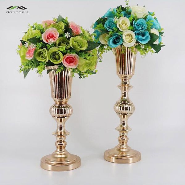 Vaso da fiori da tavolo in oro da 50 cm / 20 '' Centrotavola Mariage Vasi di fiori in metallo per la decorazione di nozze 005 210310