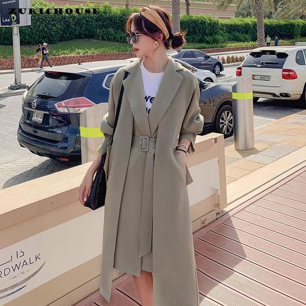 

zurichouse casual trench coat women plus size autumn outwear 2021 fashion fake two-piece design slim long women's windbreaker, Tan;black