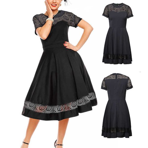 

2021 summer lace women's hollow stitching elegant party drs, Black;gray