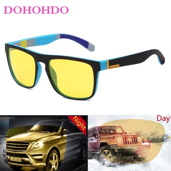 

dohohdo men new square polarized sunglasses women night vision glasses yellow lens anti-glare driving sun glasses uv400 eyewear, White;black