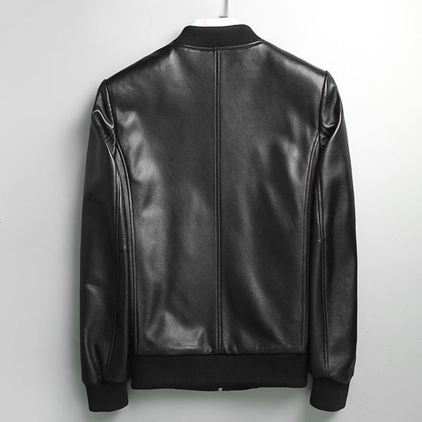 

women's leather & faux geniune sheepskin jacket for men spring autumn streetwear plus size bomber 71i6086 mf111, Black