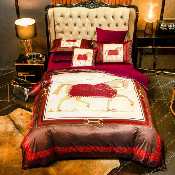 

bedding sets luxury european royal set war horse printing winter thick soft velvet duvet cover bed sheet pillowcases home textile