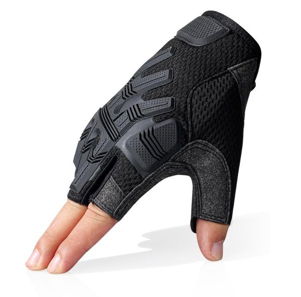 

cycling gloves hard knuckles motorcycle fingerless leather protective gear motocross motorbike scooter moto biker racing riding, Black