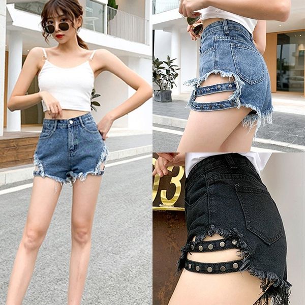 

shorts women wijde pipes elastic waist vintage high tail plus size short jeans, White;black