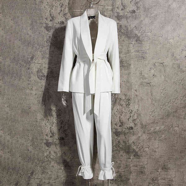 

women's suits & blazers [ewq] elegant notched neck long mouths high tail patchwork lace up white jackets women high-quality clothing a6, White;black