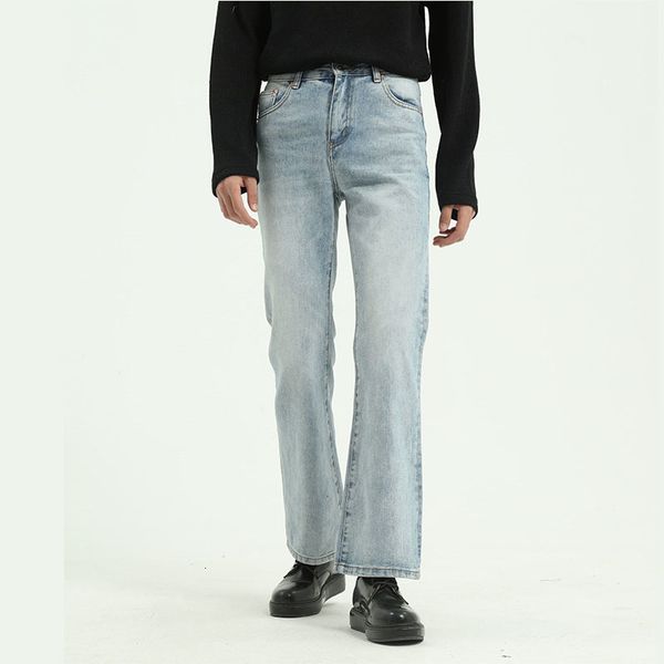 

street men high hip hop casual small flare jeans male japan korea style vintage denim trousers ofhv, Blue