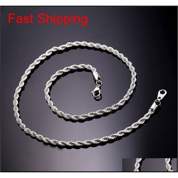 

18k real gold plated stainless steel rope chain necklace for men gold chains fash jllvxd otsweet, Silver