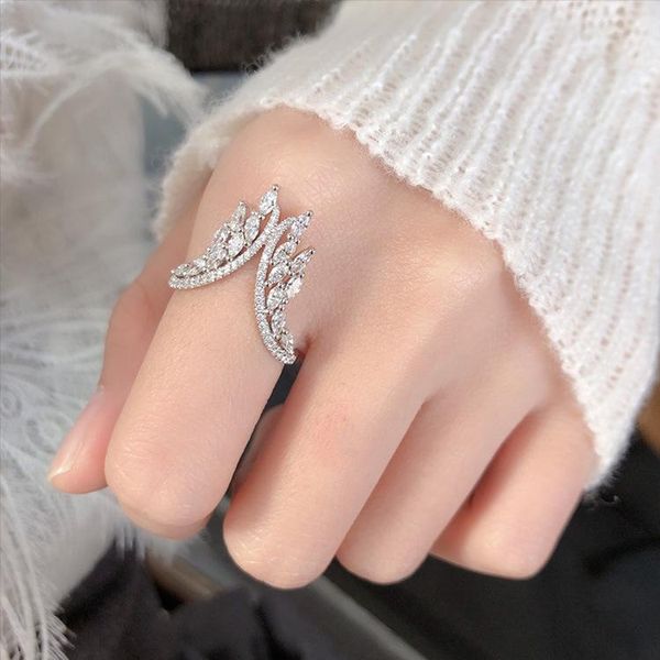 

cluster rings rakol fashion design feather cubic zircon engagement open pearl angel wing for women bridal adjust pretty unique jewelry, Golden;silver
