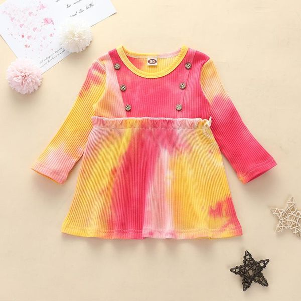 

girl's dresses toddler kids baby girls long sleeve knit tie-dye printed dress princess outfits girl clothes summer, Red;yellow