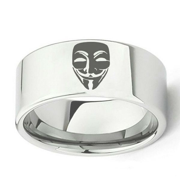 

10mm gaye fawkes mask v for vendetta silver band stainless steel rings size 6-13