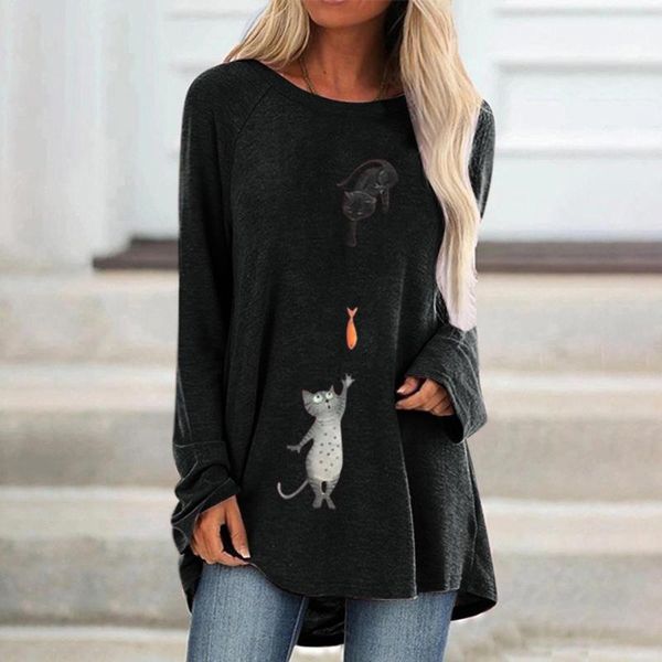 

women's blouses & shirts 5xl plus size women and casual o-neck long sleeve for cartoon printing crop shirt blusas, White