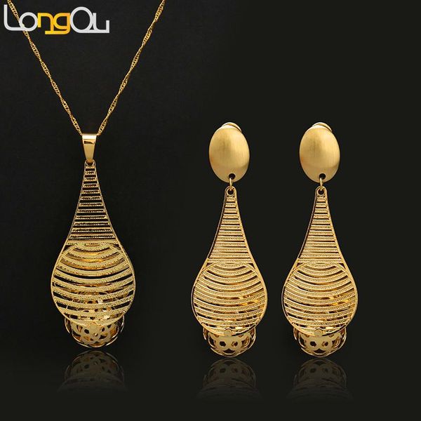 

earrings & necklace long drop dangle for women copper pure gold -color geometric cucurbit temple brazilian jewelry party daily, Silver