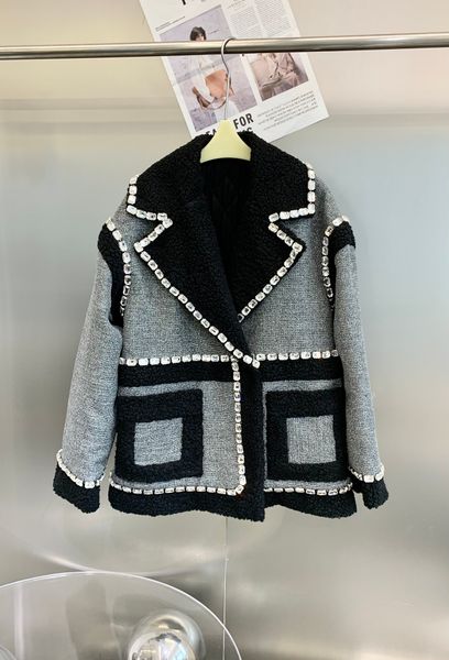 

two color lapel collar coat, Black;brown