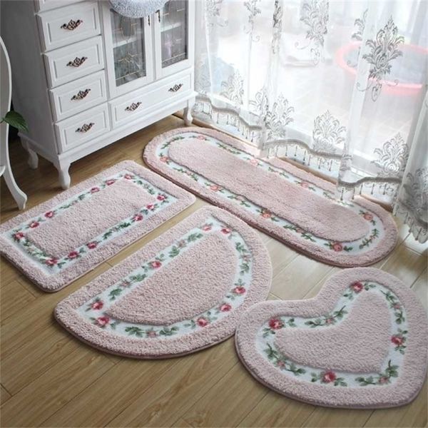 Romantische Blume Badezimmer Anti-Rutsch-Teppich Super Soft Pad Wohnzimmer Schlafzimmer Bodenmatte Herzform Rechteck Teppich Toilettenmatten Pad Y200527