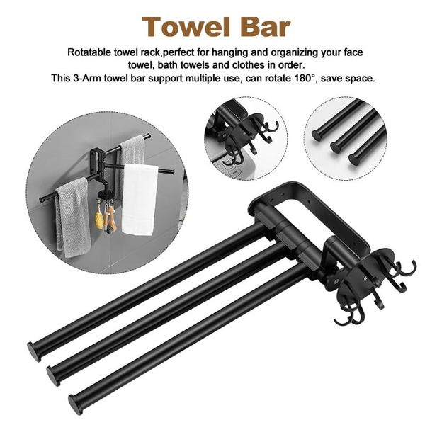 

towel racks holder swivel rotatable with hooks hanging multifunctional wall mounted rack space saving bar bathroom storage kitchen