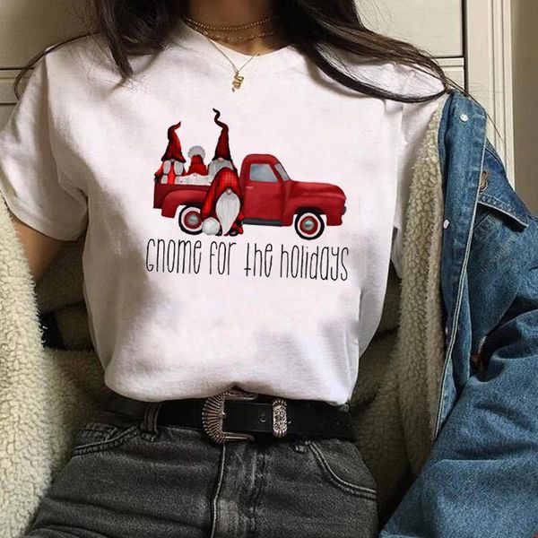 

new year women cartoon truck merry christmas ladies womens short sleeve tees female t shirt casual cotton t-shirts, White