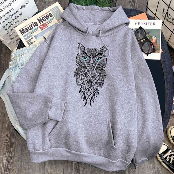 

men's owl printed hoodie, wool pocket cloth, loose, cartoon, hip hop, punk, Black