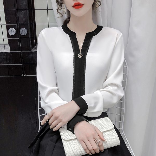 

from the women with long sleeves chiffon spring 2021 korean fashion with cleavage on of w4ig, Black