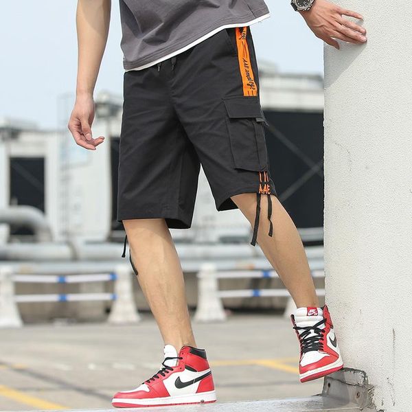 

men's shorts pure cotton fashion mens cargo summer male beach board joggers running sweat casual pants long bermuda drawstring z031, White;black