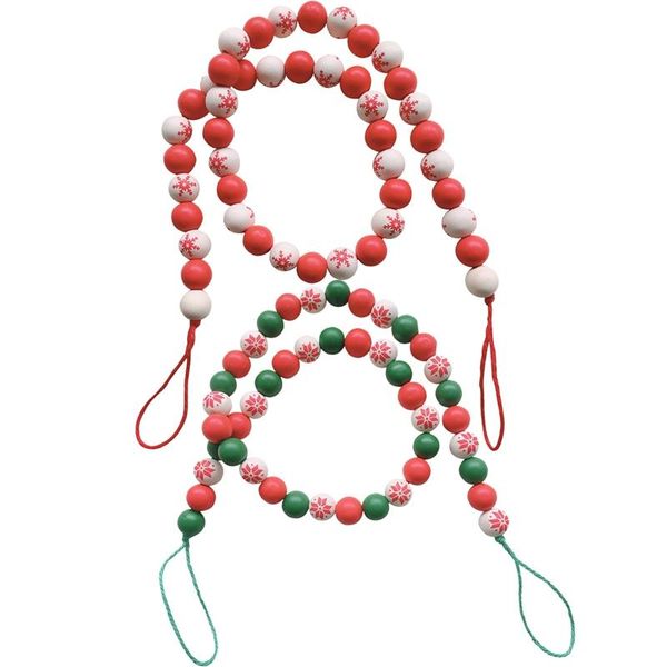 

2pcs wood beads, 32.8 inch wood bead garland tassel, farmhouse rustic beads with jute rope plaid tassel for new year