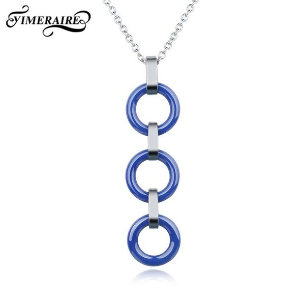 

pendant necklaces elegant healthy 3 blue ceramic round necklace with color 45cm stainless steel chain for women wedding party gift, Silver