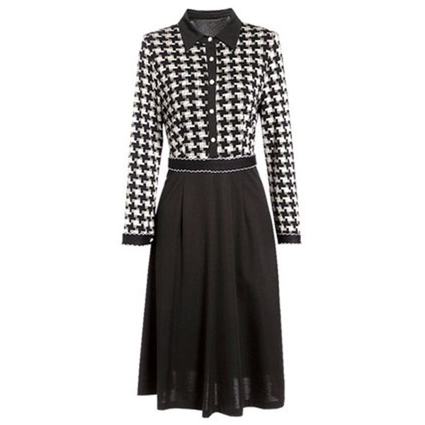 

vintage female houndstooth big size mama dress autumn long sleeve elegant women party dresses 210525, Black;gray