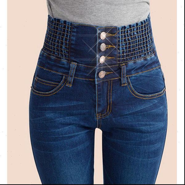 

fashion women denim pants elastic high waist skinny stretch jean female spring autumn jeans feet pantalones mujer plus size, Blue