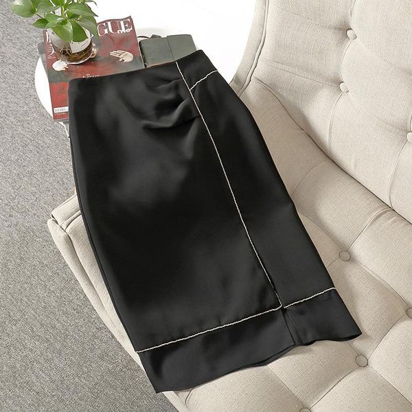 

skirts spring skirt side slit s-curve bag, Black