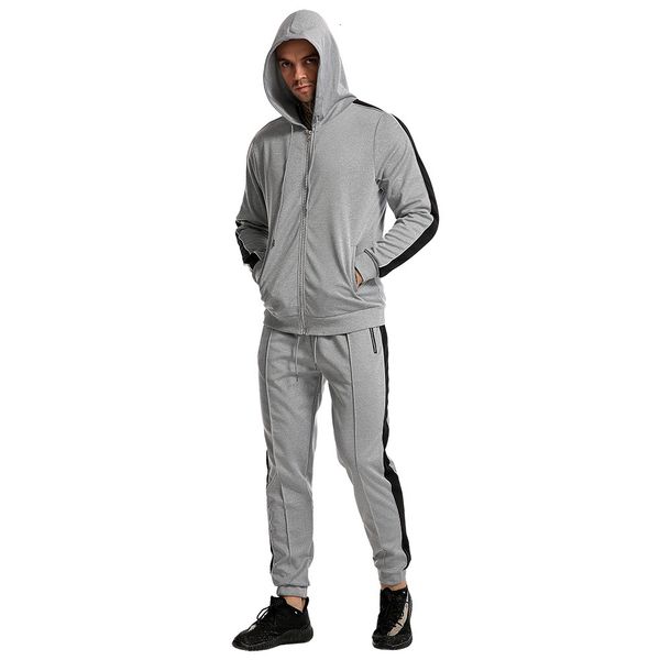 

2021 new striped sets hoodies brand men joggers patchwork sweatshirt+pants hip hop hooded jackets sportwear suit male a50k, Gray