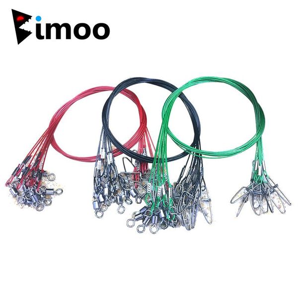 

fishing hooks bimoo 10pcs thick wire 50cmx1mm 150lb steel leader trace saltwater trolling anti bite lure jig hook connector
