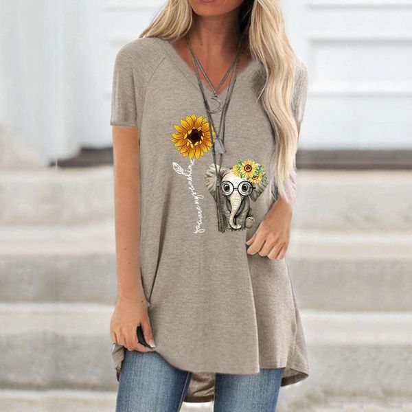

women's t-shirt 40# women plus size t-shirts summer kawaii elephant print v neck short sleeved casual pullover fashion mujer camisetas, White