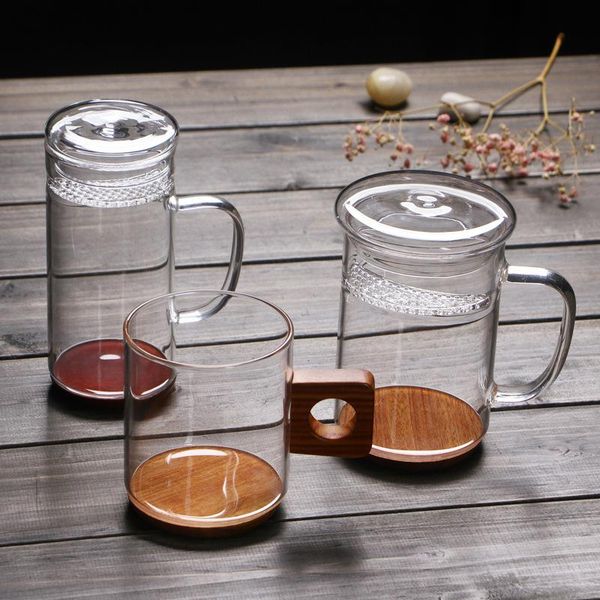 

wine glasses teacup personal high temperature resistant glass of tea separation with handle cover thickening filtration cup coffee mug
