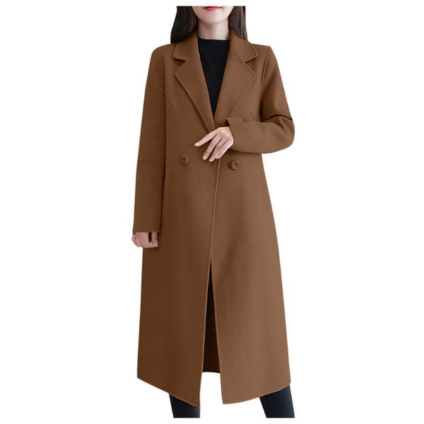 

women's wool & blends muqgew winter coat women 2021 casual long jacket button elegant sleeve work office fashion #3, Black