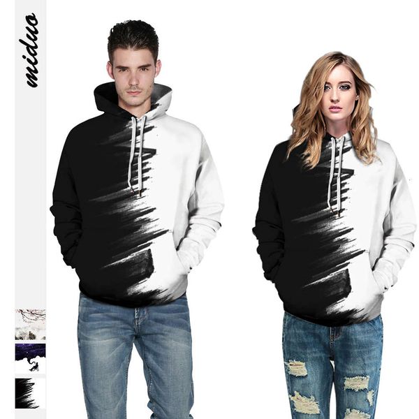 

fashion trendy brand digital printing men's and women's hooded sweater loose couple baseball uniform, Black