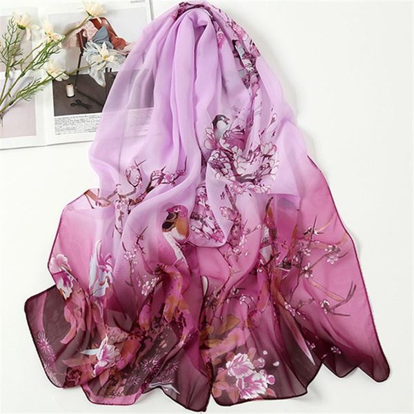 

scarves 2021 autumn and winter chiffon women's scarf print silk long floral neckpiece, Blue;gray
