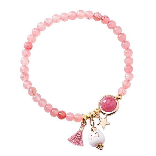 

charm bracelets cute lucky cat crystal bracelet for women girls birthday gifts maneki neko couple bangles charms star tassel pendant jewelry, Golden;silver