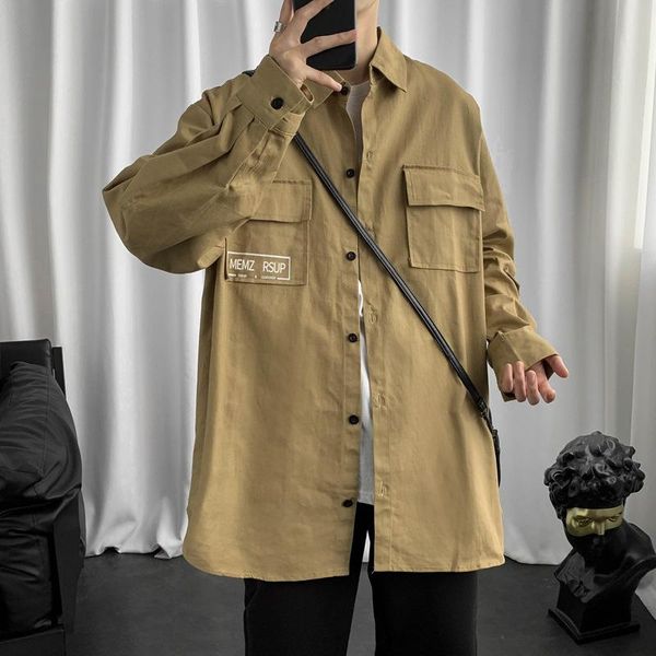 

men's casual shirts tide brand tooling shirt korean loose long-sleeved spring and autumn wild ins jacket harajuku, White;black