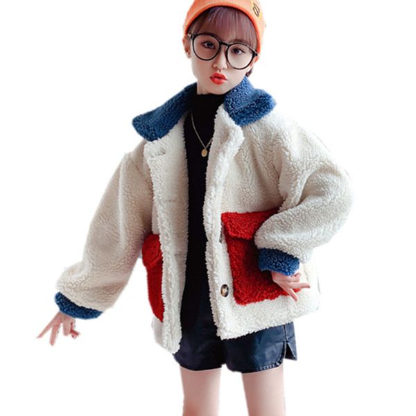 

2021 new mode baby girl winter child's thick jacket children's warm sheep's wool outwear solid teen clothes 4-13yrs cxyb, Blue;gray