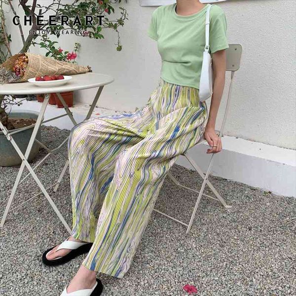 

origami green pleated korean women capri fashion bottoms high waist loose colorful wide leg pant cyber y2k trousers, Black;white