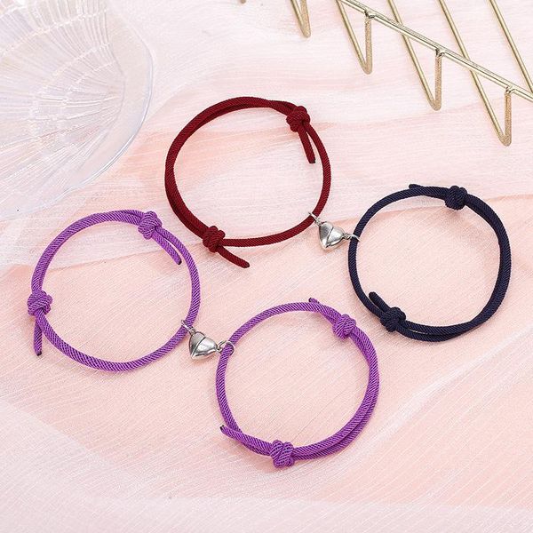 

link, chain stainless steel heart magnet attract couple bracelet charm bracelets for lover friend braid rope jewelry, Black