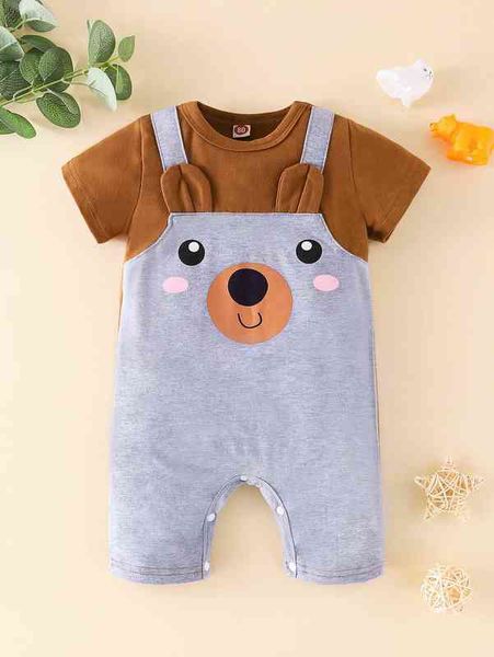 

baby cartoon graphic 3d ear design 2 in 1 romper she, Blue