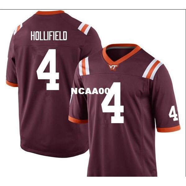 

001 va tech hokies dax hollifield #4 real full embroidery college jersey size s-4xl or custom any name or number jersey, Black