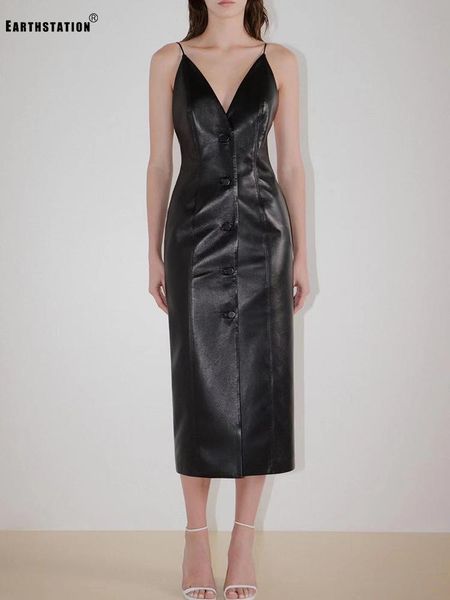 

leaky shoulder v-neck single breasted slim fit hip pack pu leather sling dress ladies autumn new, Black;gray