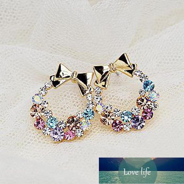 

korean bowknot earrings for women earing jewelry colorful zircon earring vintage delicate flower stud earrings gift factory price expert des, Golden;silver