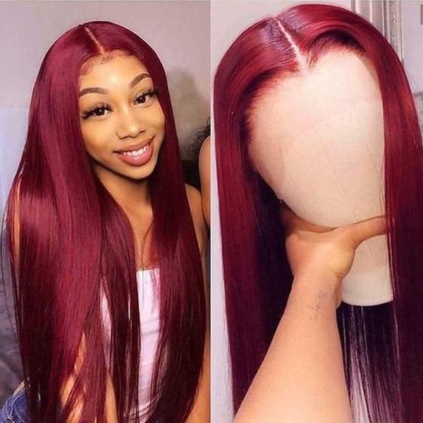 

lace wigs 99j straight front wig 13x4 frontal burgundy human hair remy colored, Black;brown