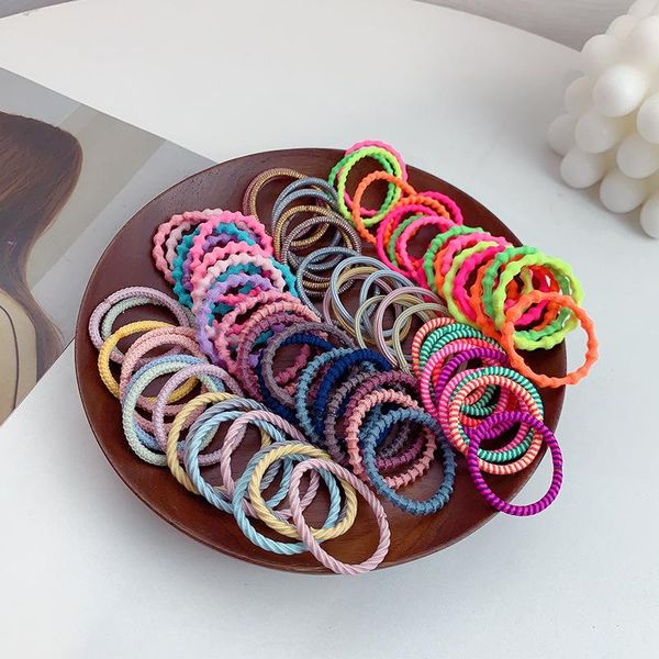 

50pcs seamless high elasticity children hair circle cute color matching girls 2.7-3cm size baby hair rope headwear, Slivery;white